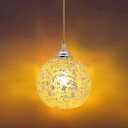 Long Life Lamps Company Vintage Ceiling Crackle Yellow Mosaic Globe Glass Pendant Light K417 - thumbnail 5