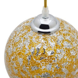 Long Life Lamps Company Vintage Ceiling Crackle Yellow Mosaic Globe Glass Pendant Light K417 - thumbnail 4