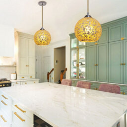 Long Life Lamps Company Vintage Ceiling Crackle Yellow Mosaic Globe Glass Pendant Light K417 - thumbnail 7