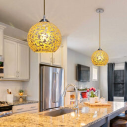 Long Life Lamps Company Vintage Ceiling Crackle Yellow Mosaic Globe Glass Pendant Light K417 - thumbnail 6