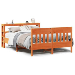 Berkfield Bed Frame Without Mattress Wax Brown 135X190 Cm Double Solid Wood Pine - thumbnail 1