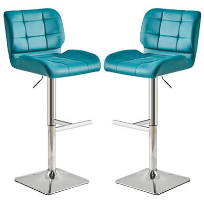 Furniture in Fashion Candid Teal Faux Leather Bar Stools With Chrome Base In Pair - image 1