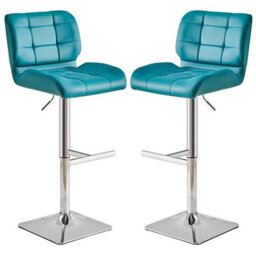 Furniture in Fashion Candid Teal Faux Leather Bar Stools With Chrome Base In Pair