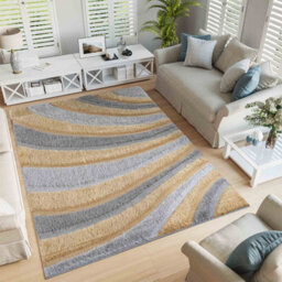 Modern Soft Waves Shimmer Shaggy Area Rugs Ochre 60X220 Cm - thumbnail 4