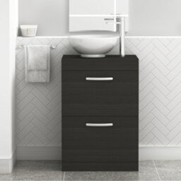 Royal Bathrooms 600mm Floor Standing Vanity Unit 2 Drawer Hale Black & Countertop Basin - Breeze - thumbnail 1