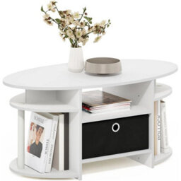 Stylish White Coffee Table With Shelves And Storage Bin - thumbnail 5