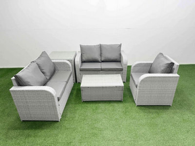 Fimous High Back Poly Rattan Garden Furniture Set Reclining Chair Loveseat Sofa Coffee Table Indoor Outdoor Set Side Table - image 1