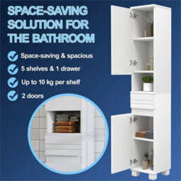 170Cm Bathroom Tall Cabinet Cupboard Free Standing Floor Storage Unit - thumbnail 3