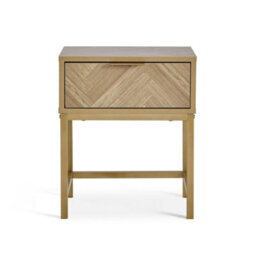 Vonhaus Bedside Table For Bedroom, Herringbone 1 Drawer Bedside Cabinet With Gold Handles & Legs, Light Wood Effect, Ducie - thumbnail 9