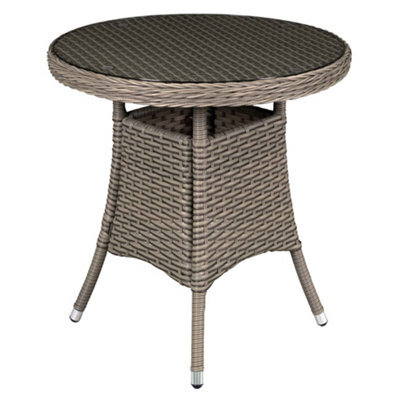 Dellonda Chester Round Rattan Garden Bistro, Side Table, Glass Top 70Cm, Brown - image 1