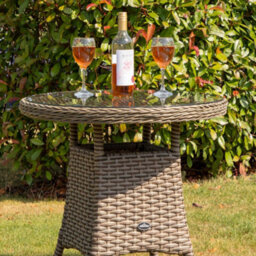 Dellonda Chester Round Rattan Garden Bistro, Side Table, Glass Top 70Cm, Brown - thumbnail 3