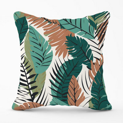 Warren Reed Designer Tropical Floral Leaves Green Brown Cushions 60Cm X 60Cm - image 1