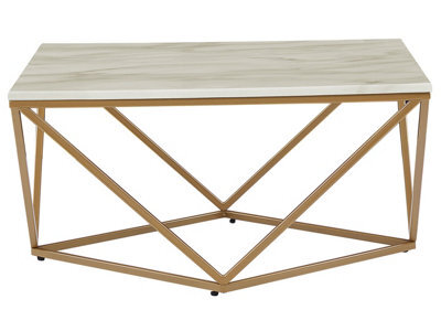Wyld And Coco Novaluxe Coffee Table, Beige Marble-Effect Mdf Top With Gold Metal Base, Square 80 X 80 Cm - image 1