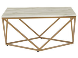 Wyld And Coco Novaluxe Coffee Table, Beige Marble-Effect Mdf Top With Gold Metal Base, Square 80 X 80 Cm - thumbnail 1
