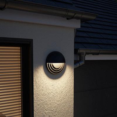 GoodHome Ondava Fixed Matt Black Mains-Powered Integrated Led Outdoor Wall Light 400Lm (Dia)24Cm - image 1