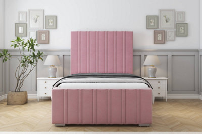 "Sloomy Radcliffe Pink Plush Bed Frame With 50"" Upholstered Headboard 6' Super King" - image 1