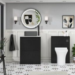 Royal Bathrooms Royal Bathroom Elmore 600mm Nocturne Black Freestanding Bathroom Vanity Unit 2 Drawer Plain White Worktop With Art Square Basin - thumbnail 5