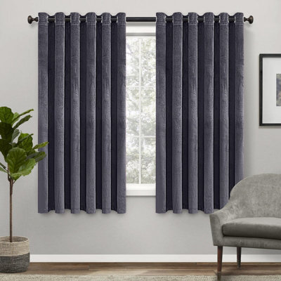 Ameha Charcoal Velvet Curtains For Bedroom Insulated Thick Thermal Eyelet Ring Top Blackout Curtain Pair With Tie Backs - image 1