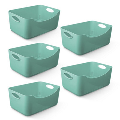 Keplin 5 Pack Teal Plastic Studio Storage Basket, Portable Container Boxes With Handles For Storage Organisation In Home & Office - image 1