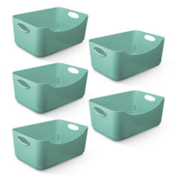 Keplin 5 Pack Teal Plastic Studio Storage Basket, Portable Container Boxes With Handles For Storage Organisation In Home & Office