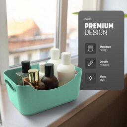 Keplin 5 Pack Teal Plastic Studio Storage Basket, Portable Container Boxes With Handles For Storage Organisation In Home & Office - thumbnail 3