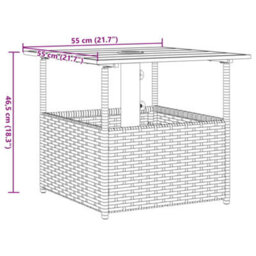 Vidaxl Garden Table With Parasol Hole Black 55X55X46.5 Cm Poly Rattan - thumbnail 9
