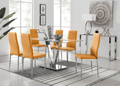 Furniturebox Uk Florini V Grey Dining Table And 6 Mustard Milan Chairs - image 1