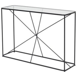 Pacific Lifestyle Clear Glass Narrow Console Table With Black Metal Cross Frame, Slim 32Cm Deep, Roxy - thumbnail 7