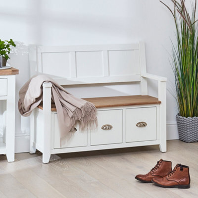 The Furniture Market Cheshire White Painted Monks Hall Bench With 3 Drawers - image 1