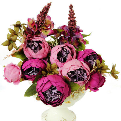 Lifelike Purple & Pink Silk Peony Artificial Flower Bouquet For Home & Wedding Decor - image 1