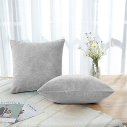 Ameha Silver Velvet Cushion Set, 18X18 Inch, Includes 2 Filled Cushions & 2 Covers, Soft, Breathable & Hypoallergenic