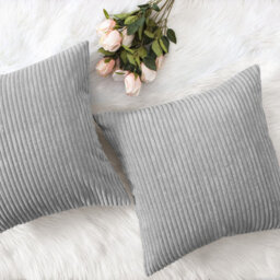Ameha Silver Velvet Cushion Set, 18X18 Inch, Includes 2 Filled Cushions & 2 Covers, Soft, Breathable & Hypoallergenic - thumbnail 2