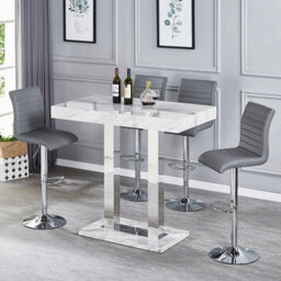 Furniture in Fashion Caprice Small Magnesia Bar Table With 4 Ripple Grey Stools