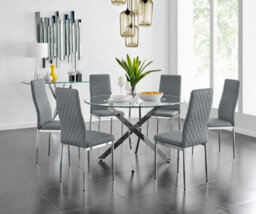 Furniturebox Uk Novara 120Cm Round Dining Table And 6 Grey Velvet Milan Chairs - thumbnail 1