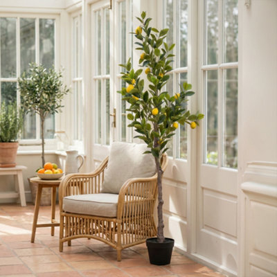 Candlelight Green & Yellow 150Cm Lemon Tree Pot With Artificial Plant In Black Plastic Pot - image 1