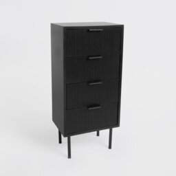 OHS Ribbed Bedside Table Modern Bedroom 4 Draw Office Nightstand, Black - thumbnail 5
