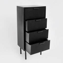 OHS Ribbed Bedside Table Modern Bedroom 4 Draw Office Nightstand, Black - thumbnail 6