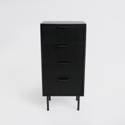 OHS Ribbed Bedside Table Modern Bedroom 4 Draw Office Nightstand, Black - thumbnail 4