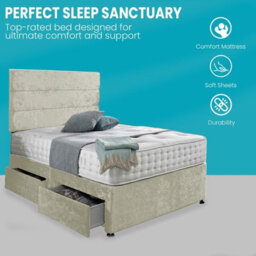 Dining Tables Divan Bed With Matching Headboard & Pocket Sprung Memory Foam Mattress, 2 Drawers (Same Side) - Double - Ivory Cruhsed Velvet - thumbnail 2