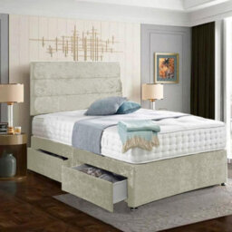 Dining Tables Divan Bed With Matching Headboard & Pocket Sprung Memory Foam Mattress, 2 Drawers (Same Side) - Double - Ivory Cruhsed Velvet - thumbnail 4