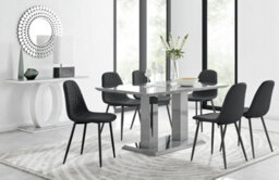 Furniturebox Imperia Grey High Gloss 6 Seater Dining Table With Structural 2 Plinth Column Legs 6 Black Faux Leather Black Leg Corona Chairs - thumbnail 1