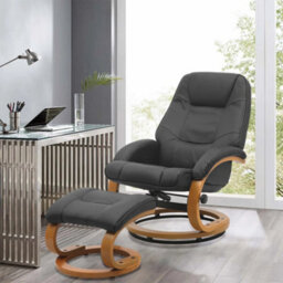 Living And Home Swivel Recliner And Footstool Set Pu Leather Upholstered Reclining Chair Armchair Lounger Chair With Ottoman,black - thumbnail 2
