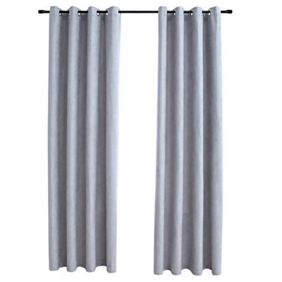 Berkfield Elegant Blackout Curtains With Metal Rings 2 Pcs Grey 140X175 Cm