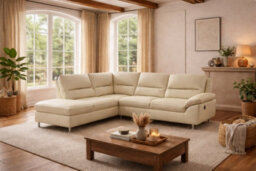 SC FURNITURE LIMITED Cream Leather Corner Sofa + Usb Charging Ports -Lhf - Tuscany