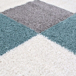 The Rugs Duck Egg Blue Grey And Ivory Soft Checkerboard Design Fluffy Shaggy Rugs And Runners High Pile Living Room Kitchen Hallway 381 - thumbnail 3