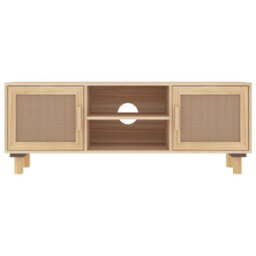 Berkfield Tv Cabinet Brown 105X30X40 Cm Solid Wood Pine&natural Rattan - thumbnail 4