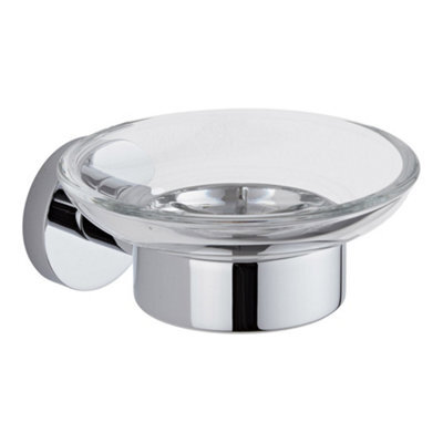 Homestylestore Round Wall Mounted Bathroom Glass Soap Dish With Chrome Holder - image 1