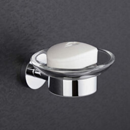 Homestylestore Round Wall Mounted Bathroom Glass Soap Dish With Chrome Holder - thumbnail 4