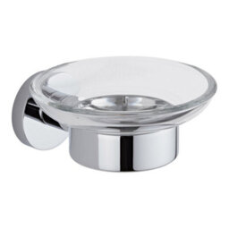Homestylestore Round Wall Mounted Bathroom Glass Soap Dish With Chrome Holder - thumbnail 1