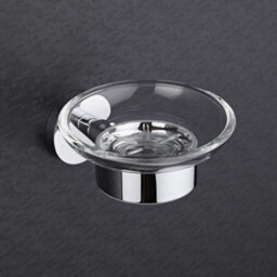 Homestylestore Round Wall Mounted Bathroom Glass Soap Dish With Chrome Holder - thumbnail 2
